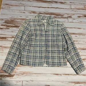 Coldwater Creek Silk Tweed Plaid Knit Blazer Jacket Coat